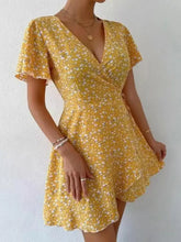 Floral Flutter Sleeve Wrap Mini Dress Woman Casual Dress