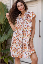 Printed Tie Neck Cap Sleeve Mini Dress Casual Dresses