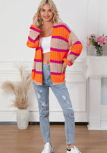 Contrast Striped Drop Shoulder Open Front Cardigan Woman Outerwear