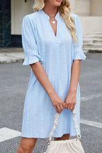 Jacquard Texture Flared Short Sleeve Notched Neck Mini Dress Casual Dresses