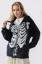 Skeleton Zip Up Drawstring Hoodie Woman Sweatshirts