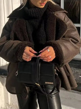 Collared Neck Long Sleeve Plush Jacket Woman Outerwear