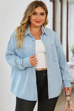 Plus Size Snap Down Pocketed Denim Jacket Light Woman Outerwear
