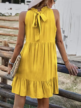 Ruffled Hem Sleeveless Mini Dress Yellow Casual Dresses