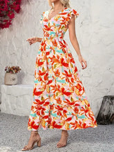 Ruffled V-Neck Cap Sleeve Dress Casual Dresses