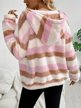 Drawstring Striped Zip Up Hooded Jacket Woman Outerwear