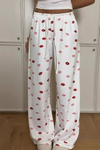 Lips Print Wide Leg Pants White Woman Pants