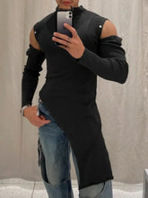 Men's Asymmetrical Mock Neck Cold Shoulder Top Black Mens Tops
