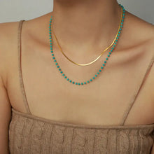 Turquoise Titanium Steel Double-Layered Necklace Gold One Size Necklaces