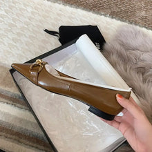 Point Toe Block Heels Slip-Ons Brown Woman Loafers