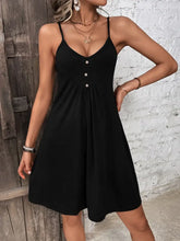 Decorative Button Scoop Neck Mini Cami Dress Black Casual Dresses