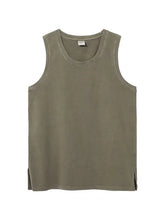 Men's Side Slit Round Neck Tank Olive Brown Mens Tops