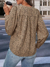 Perfee Leopard Notched Neck Puff Sleeve Blouse Woman Blouses