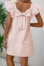 Ruffle Sleeve Bow Back Mini Dress Watermelon pink Woman Casual Dress
