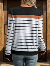 Perfee Striped Round Neck Long Sleeve Sweatshirt Woman Sweatshirts