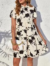 Printed Short Sleeve Mini Dress Tan Casual Dresses