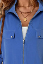 Pocketed Zip Up Collared Neck Long Sleeve Jacket Woman Outerwear