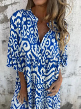Full Size Printed Notched Half Sleeve Dress Plus Size Casual Dresses