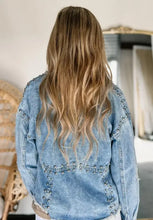 Studded Acid Wash Long Sleeve Denim Jacket Woman Outerwear