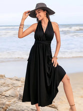 Surplice Sleeveless Ruched Midi Dress Black Casual Dresses