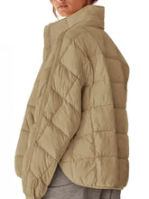 Pocketed Plaid Quilted Zip Up Winter Coat Woman Outerwear