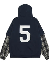 Men's Plaid Sleeve Patchwork Letter Zip-Up Hoodie Mens Tops