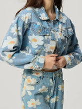 Distressed Raw Hem Floral Collared Neck Denim Top Woman Tops