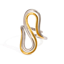 18K Gold-Plated Wave Design Two-Tone Ring Fashion Jewelry