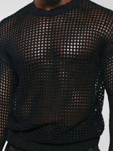 Men's Full Size Hollow Out Round Neck Long Sleeve Top Plus Size Mens Tops