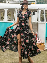 Split Printed V-Neck Short Sleeve Dress Woman Maxi Dress