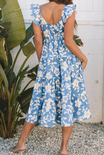 Floral Flutter Shoulder Tiered Flowy Midi Dress Casual Dresses