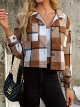 Plaid Collared Neck Cropped Jacket Woman Outerwear
