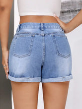 Rolled Hem Mid-Rise Waist Denim Shorts Denim Shorts