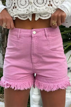 Raw Hem High Waist Denim Shorts Pink Denim Shorts