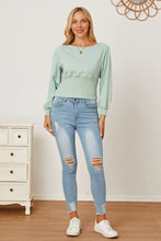 Boat Neck Lantern Sleeve Blouse Woman Blouses