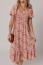 Floral Square Neck Knotted Ruffle Midi Dress Dusty Pink Casual Dresses