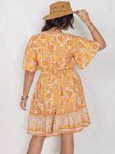 Plus Size Printed Square Neck Short Sleeve Dress Casual Dresses