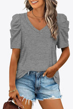 V-Neck Puff Sleeve Tee Mid Gray Woman T Shirts
