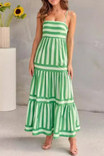 Striped Tiered Maxi Cami Dress Green Casual Dresses