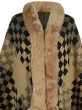 Fuzzy Checkered Long Sleeve Poncho Woman Outerwear