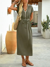 Sequin Notched Short Sleeve Midi Dress Woman Casual Dress