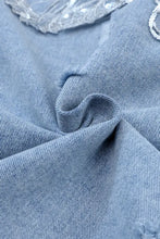 Sequin Fringe Trim Distressed Button Up Denim Jacket Woman Outerwear