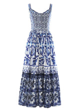 Smocked Printed Wide Strap Dress Casual Dresses