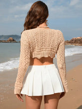 Drawstring Openwork Long Sleeve Cover-Up Swimwear Cover-Ups