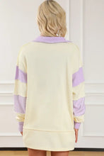 Striped Contrast Johnny Collar Dropped Shoulder Sweatshirt Woman Sweatshirts