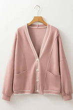 Contrast Trim V Neck Button Up Cardigan Woman Outerwear