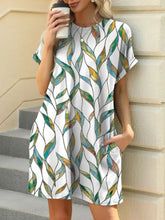 Printed Round Neck Short Sleeve Mini Dress Turquoise Casual Dresses