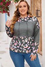 Plus Size Leopard Dropped Shoulder Long Sleeve Hoodie Woman Sweatshirts