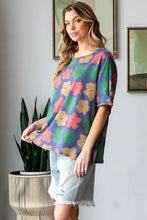 HOPELY Full Size Floral Round Neck Side Slit T-Shirt Woman T Shirts
