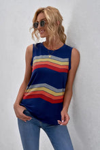 Printed Side Slit Round Neck Tank Navy Tanks & Camis